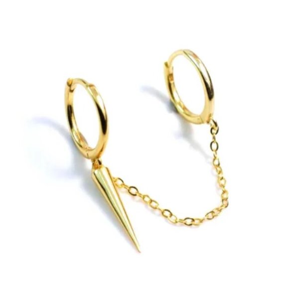 Double Lobe Piercing Linked Cone Gold Earrings - Picture 1 of 1